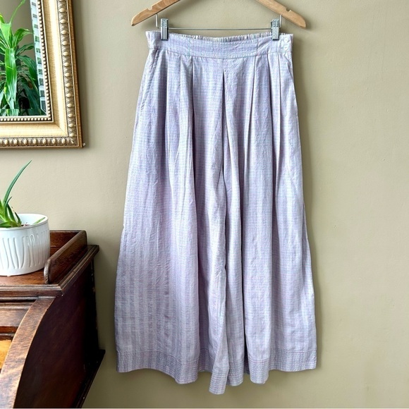 Anokhi Pink and Gray Striped Indian Cotton Wide Leg Crop Pants Culottes Size M - Picture 4 of 14